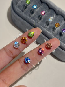 GOOYNN | Nhẫn Đá Moissanite Màu Sắc Lấp Lánh Dây Kéo Mỏng
