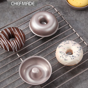 CHEFMADE Mini Donut Cake Pan Set 3-Inch 4Pcs Non-Stick Ring Doughnut Bakeware for Oven and Instant Pot Baking (Champagne Gold) WK9909-4