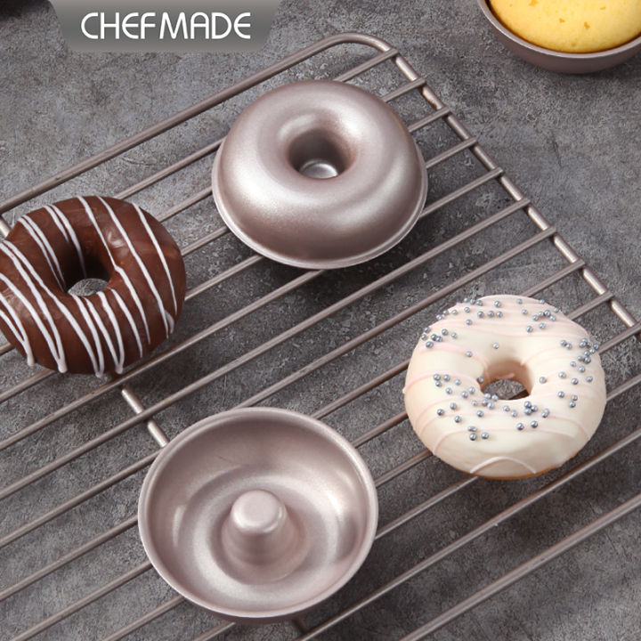 CHEFMADE Mini Donut Cake Pan Set, 3-Inch 4Pcs Non-Stick Ring