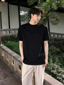 OUMULONG | Black Shoulder Pads High Quality Cotton Short Sleeve T-Shirt