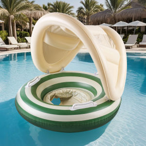 1 pair of retro striped sunshade pants with handles and thick inflatable floating rings