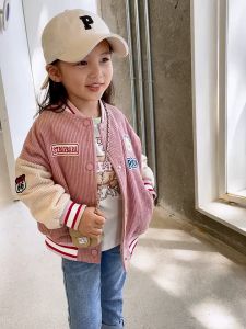 WANDER เสื้อคาร์ดิแกนเด็ก เสื้อกันหนาวเด็กผู้หญิง การออกแบบที่สะดวกสบาย แจ็คเก็ตเครื่องแบบเบสบอลฤดูใบไม้ร่วงของเด็กผู้หญิงกำมะหยี่หนาเสื้อแจ็คเก็ตติดกระดุมหลวม241122