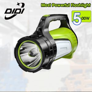 DIDI 500W LED Flashlight Waterproof Torchlight Rechargeable Spotlight High Powered Searchlight Lantern Work Light With Side Light and Tail Light Phone Emergency Charging for Outdoor Fishing Camping Repairing