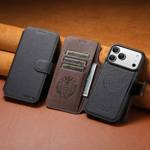 เคสโทรศัพท์แบบฝาพับแม่เหล็กพร้อมที่ชาร์จไร้สายและช่องใส่บัตรหนังเทียม SUTENI สำหรับ iPhone 17 Pro Max 16 15 14 13