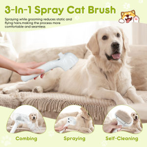 แปรงสำหรับแมวอบไอน้ำแปรงสำหรับแมว3 In 1พร้อมไอน้ำหวีสเปรย์นวดหน้าสำหรับแมวและสุนัขอเนกประสงค์สีขาวด้วยแปรงสำหรับแมวไอน้ำ