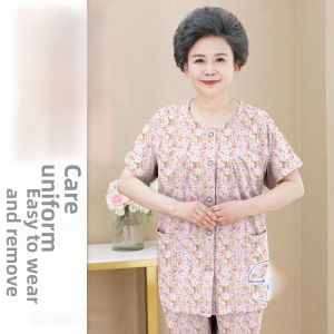 Pure Cotton Easy to Wear And Remove Nursing Gown for Elderly with Fractures Breathable Summer Home Clothes Womens Pyjamas