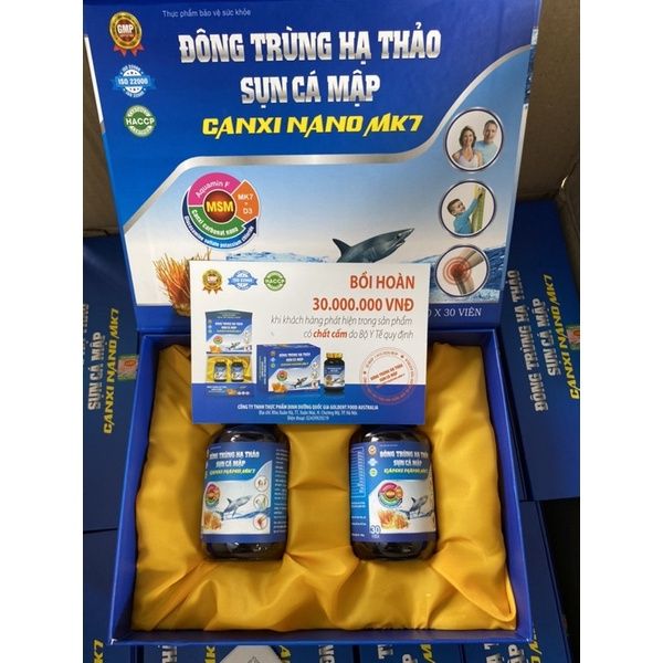 Viên uống đông trùng hạ thảo sụn cá mập canxi nano mk7-Hộp 2 lọ x 30 ...