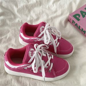 รองเท้าผ้าใบลำลองสีชมพูม่วงสดใสสำหรับผู้หญิง รองเท้ากีฬาแบบสวมสบาย ระบายอากาศได้ดี รองเท้าผ้าใบแบบสวมสบายสำหรับฤดูใบไม้ร่วง