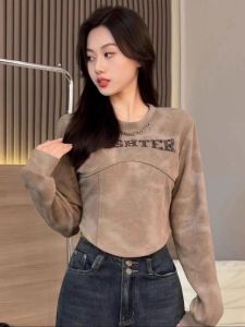 Plus Size This Years Popular Slim Looking Fat Hiding Top Womens Fall and Winter New Design Sense Unique Shoulder Short-Sleeved T-shirt