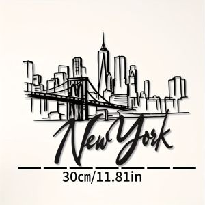 CIFbuy | CIFBUY Metal Wall Art New York City Skyline Brooklyn Bridge Black White Minimalist Line Drawing Modern Home Decor for Living Roo