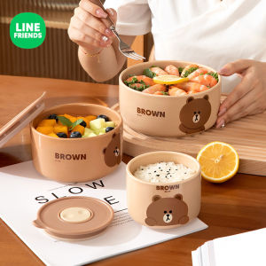 Line Friends Ceramic Lunch Box Microwave Safe with Cover ness Preservation Bowl round Shape Home Use Universal Container