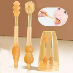 Sikat Gigi Bayi Sikat Lidah Bayi 2 in 1 Perawatan Mulut Bayi Sikat Gigi Silikon Bebas BPA Sikat lidah bayi newborn 2in1 BPA free Sikat Gigi dan Lidah Bayi Silikon 0-18 bulan plus Gelas