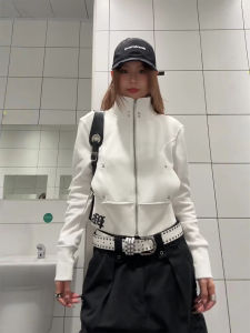 American Style Spicy Girl Cross Print Stand Collar Jacket Womens Short Sleeve Long Sleeve Thin Autumn Open Cardigan Sweatshirt