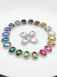 Silver Base Oval Shape 14x18mm Hand Sewn Glass Rhinestones Shiny Flashing Diamond Accessories for Clothes DIY Sparkling Decorations