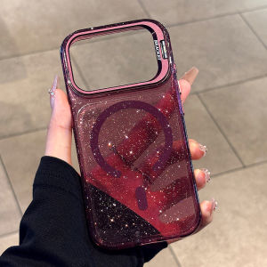 For Magsafe Glitter Transparent Magnetic Case for iPhone 18 17 16 15 14 13 Pro Max Plus 18Pro Lens Flip Stand Protection Cover