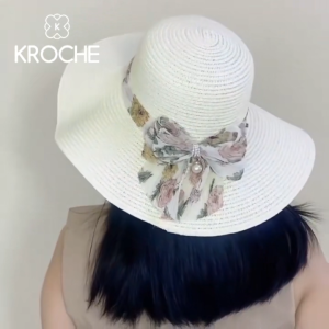 Kroche Topi Pantai Wanita Lebar Pelindung UV / Topi Pantai Jerami Musim Panas