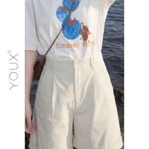 YOUXIANG | Quần Short Beige Đ eo Cao Phong Cách Rộng Rãi