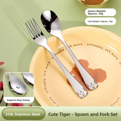 YongLe | Stainless Steel Childrens Fork and Spoon Set for Baby Feeding and Soup