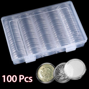 100pcs Coin Capsules 20/25/27/30mm Round Plastic Coin Holder Box Case Container With Storage Organizer Box for Coin Collection Supplies