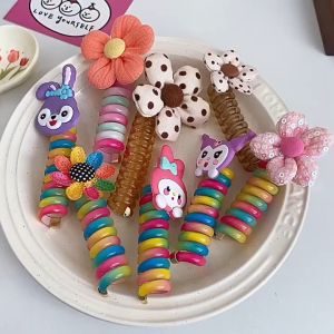 Dây cột tóc/chun buộc tóc lò xo xoắn màu cầu vồng dễ thương cho bé gái  co giãn tốt hoạ tiết nơ hoạt hình BT017