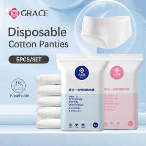 KUCHAR 5pcs Men Disposable Underwear Cotton White Individually Pack Travel Business Trip Briefs for Man / Women