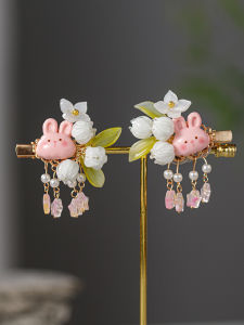 Sweet Cute Childrens Doudou Rabbit Tassel Hair Clip Daily Traditional Chinese Style Girls Hair Accessories Short Tassel Hair Clip