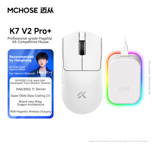 MCHOSE | MCHOSE K7 V2 Ultra+ PAW3955 TI 8K Tri Mode Wireless Gaming Mouse Super Glide Coating Nordic54L 50000DPI RGB Magnetic Dock for PC