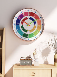 Quiet Quartz Clock for Childrens Study Bedroom Simple Modern Wall Hanging Clock Paper Covered Disk Face Battery Powered round Shape