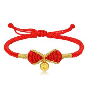 Girlfriend Gift Gold Chain Bracelet with Auspicious Beads Bow Bells Hard Gold