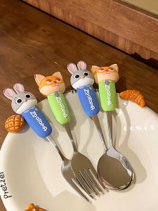 Cartoon Cute Childrens Fork and Spoon Stainless Steel Utensils