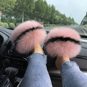 Internet Celebrity Fashion All-Match Real Fur Fox Fur Slippers Flip Flops Flats Fur Fur Sandals Womens Shoes Summer Platform Shoes