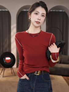YUFUQING | Red Casual Round Neck Long Sleeve Knitted Sweater Womens Early Autumn New Style Youthful Slimming Versatile Trendy Top