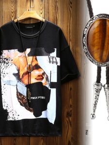 Versatile Long Casual Alloy Pendant Necklace for Men Short Sleeve Summer Creative Design Original Timeless Gemstone Jewelry