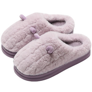 Womens Home Cotton Slippers Thick Bottom Indoor Winter New Style Plush Warm Anti-Slip Princess Style Sewing Line EVA Sole