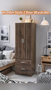 Almari Baju 2 Pintu 2 Laci Cermin | Almari 2 pintu | Almari pakaian-SAMPOINT | 2 Door 2 Drawer Wardrobe Mirror | Storage Cabinet Almari | Ready Stock