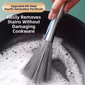 Kitchen Long Handle Steel Wire Brush Not Damage Pans Stainless Steel
