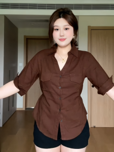 Áo Thun Cổ Polo Phong Cách Pháp Cỡ Lớn Mùa Hè 2025 Mới Cho Nữ Áo Che Thịt Dáng Rộng Tay Thường Chất Liệu Cotton Lanh