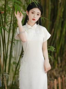Young Style Travel Outfit New Chinese One-Piece No Girl Dragging Flag Robe Full Opening Lapel Traditional Daily Long Cheongsam