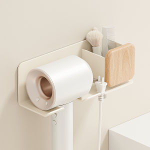 Bathroom Wall-Mounted Wood Wind Dryer Rack No-Drilling Hairdryer Storage Shelf Original Wood Bracket Kitchen Storage Organizer