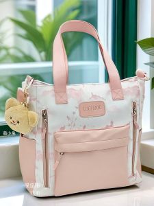 Cute Canvas Shoulder Bag Large Capacity Student Class Bag Book Carrier Crossbody Bag Removable Handle Soft Polyester Lining