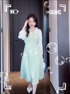 COD✅Malaysia Ready Autumn New Floral Long Sleeve A-line Dress Fake Two French Elegant Gentle Ruffles Doll Neck Fairy Maxi Dresses