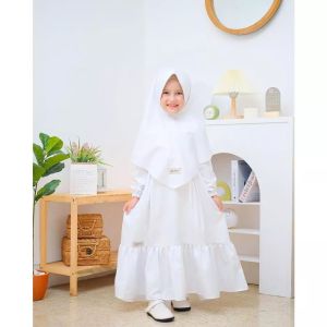 gamis anak perempuan set hijab/gamis putih manasik haji anak perempuan