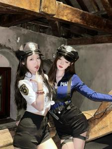 Nightclub Halloween Rabbit Police Officer Cosplay Costume Womens Police Uniform Set Flight Attendant Pilot Long Coat