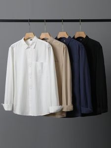 100% Pure Cotton Long Sleeve Shirt Mens Loose Casual Inner Wear Hong Kong Style Mens Workwear Jacket Spring Autumn