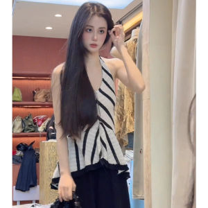 chaqi | Unique Beautiful Color Block Womens Summer Outerwear Strap Vest Sweet And Spicy Girl Chic Design Casual Striped Top
