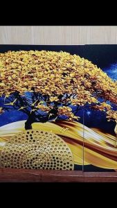 3pcs/Set Golden Rich Tree Wall Painting Deer Landscape Lucky Stone for Living Room Decor Wall Display Decoration