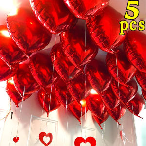 5PCS 18Inch Red Heart Foil Balloons Inflatable Helium Balloon DIY Birthday Party Ornaments For Valentines Day Wedding Party Gifts
