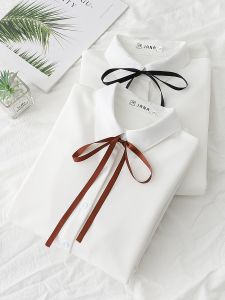 Áo Sơ Mi Nữ Dài Tay Dày Lót Lông Cừu Mùa Thu Đông Phong Cách Ngọt Ngào Cho Học Sinh Có Nút Thắt Thắt Lưng Cổ Polo Màu Trơn