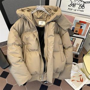 Retro American Brown Leather Jacket Mens Winter Cotton Coat High Collar Hooded Warm Bread Style Cotton Outerwear