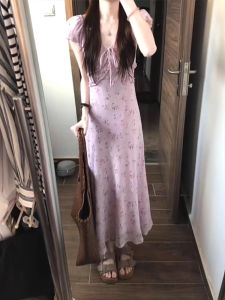 XUECAIQI | Slimming Plus Size French Style Purple Flower Dress